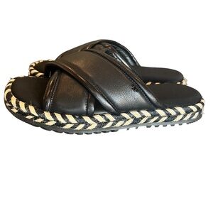Tory Burch Crisscross Espadrille Slides Leather Black Size 7